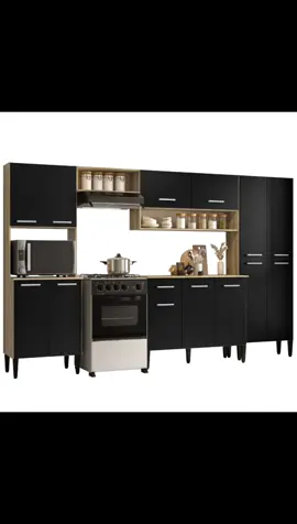 Dê uma olhada em Armário Cozinha Completa Arizona Plus Carvalho com Preto Carraro por R$845,90.  Compre na Shopee agora! #armario #cozinha 