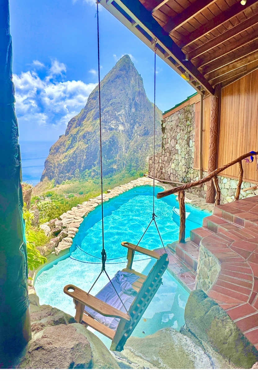 📍 Ladera resort, Saint Lucia. 🇱🇨 Built by hand, Ladera resort sits on the volcanic mountain ridge between the two Pitons of St. Lucia.⛰️ This is only resort in the world that is built on a UNESCO World Heritage site. 🌺🌿⛰️  A wonderurs place to love, explore, restore and celebrate. 🪷 Tag someone you’d love to stay here with! 🤩  Follow for more! @ Wishful Destinations  #fyp #stlucia #traveltok #viralvideos #ladera #holiday #foryou 