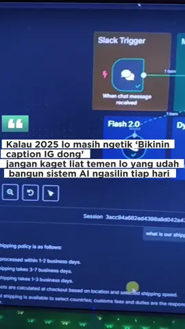 📅 2025. Lo masih ngetik: > “Bikinin caption IG dong…” Sementara temen lo… Udah tinggal nonton AI-nya kerja, produksi konten, dan closing tiap hari. Gila? Enggak bro. Ini udah kenyataan Dulu lo keren bisa ngetik prompt ke ChatGPT. Sekarang? Yang keren tuh yang bisa bangun AI system yang kerja tanpa disuruh-suruh terus. > Caption? Reels? Balesin DM? Follow up leads? Udah ada sistem AI yang handle SEMUA. Tanpa lo ngapa-ngapain. Lo tinggal monitor & nikmatin hasilnya. 💸 AI sekarang tuh bukan cuma buat bantu mikir. AI sekarang bisa jadi: 🤖 Copywriter  🤖 Content creator tanpa capek 🤖 Customer service yang gak tidur 🤖 Sales team yang gak minta gaji > Lo tinggal duduk, sistem yang jalanin. Jadi kalo lo masih stuck ngetik manual: 📲 