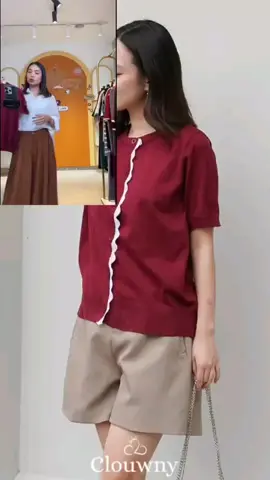 Clouwny Izzy Button Lace Knit Top Atasan Wanita Lace Simple Casual Premium Knit Korean Look Fit to XXL Knitwear Pendek Basic #fashionwanita #atasanwanita #pakaianwanita #knittop 