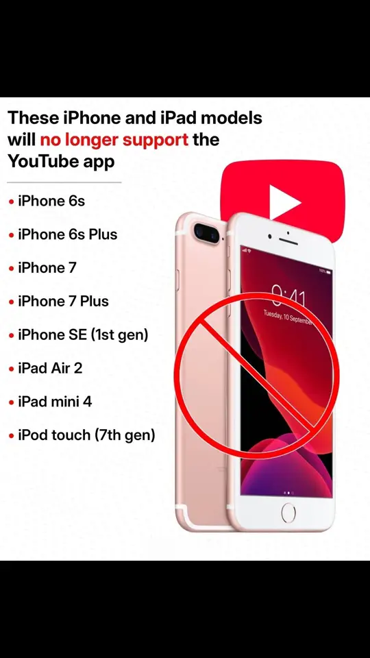 But some older iPhone, iPad, and iPod touch models that can't go beyond iOS 15 or iPadOS 15 will no longer be able to use the YouTube app #iphone #apple #techtok #technews