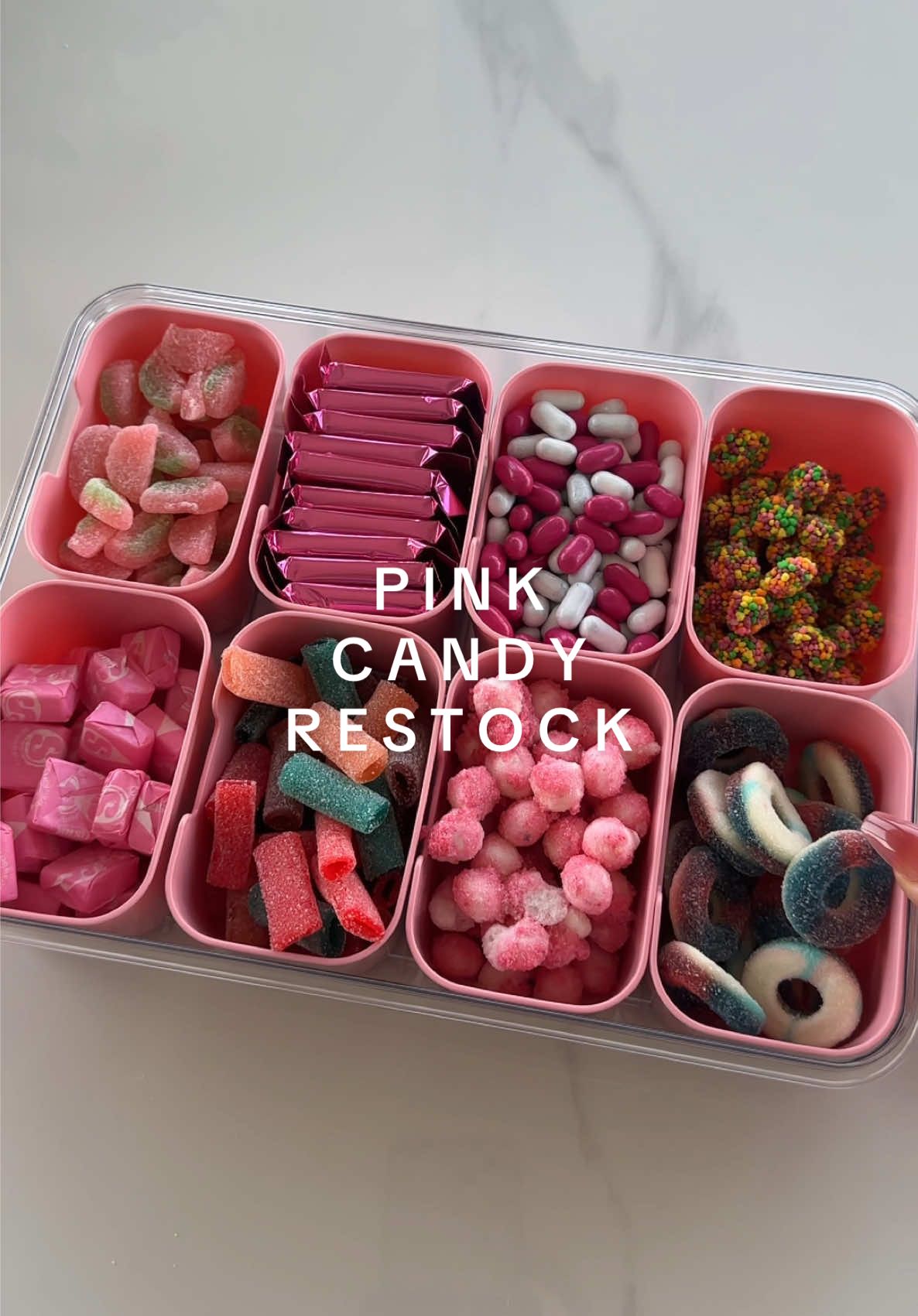 Let’s restock my all pink candy tray!! 🍬💕 This turned out SO cute! #pink#restock#pinkrestock#asmr#satisfying#organized#organization#restocking 