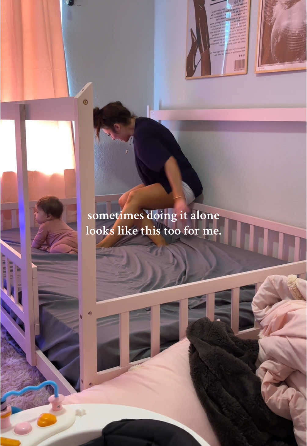 I tried so hard on her new floor bed, everything that’s been hurting came crashing down on me. It’s hard. Doing it with no extra hands is hard. We weren’t meant to mother alone. Today was so humbling and so difficult on me. #fyp#fypage#singlemom#singlemomtok#motherhood#momtok#momaoftiktok#laurensauceda#foryou#viral  