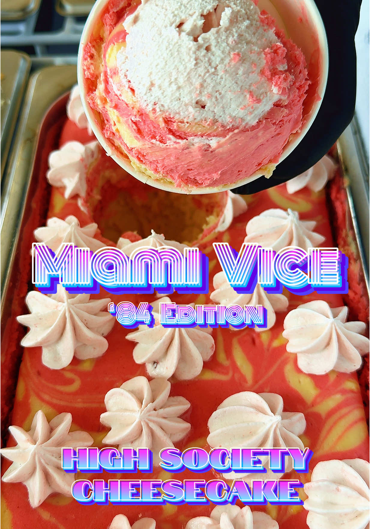 Can you imagine a warm salty breeze against the shoreline? This titan beach favorite makes its debut as we bring our two recipes and merge them together, strawberry daiquiri and piña colada. Notes of strawberry lime giving into coconut and pineapple with a subtle splash of rum offering notes of vanilla and spice. One bite and this refreshing smooth 80’s mashup takes you to that special memory being beachside in paradise. This cabana comer is gluten free and is flavor 5 of 9 for the month of June.  #scoopable #cheesecake #miamibeach #miamidolphins #miamivice #strawberry #strawberrydaiquiri #pinacolada #coconut #pineapple #beach #vacation #dream #Summer #Love #passion #culinary #adventure #glutenfree #lincoln #nebraska #highsocietycheesecake 