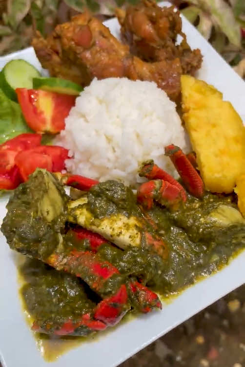 Trinidad Cuisine: Rice / Crab & Callaloo / Stew Chicken #food #callaloo #trini_tiktoks #stew 