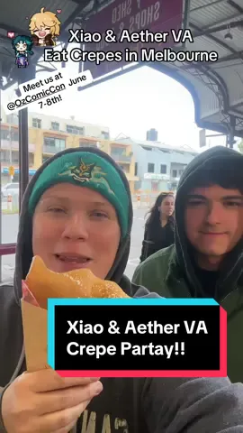 Evil #crepe ening! #xiaova and #aetherva try crepes at @Kiki’s Crepes Australia - So Bussin! Come meet us at @OzComicCon this weekend! #yaemiko va will be there too! @Ratana much love! @Zach Aguilar  . . . . #ozcomiccon #comedy #genshin #genshinfyp #genshintok #genshinimpact34 #genshinva #anime #aether #xiao #aethergenshinimpact #xiaogenshinimpact #bussin #rizz #sigma  