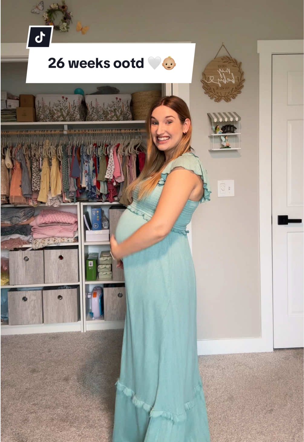 Off to my best friend’s rehearsal dinner 🩵💍 I can’t believe I’m already 26 weeks 👶🏼 This dress was actually sent to me from @ougesdress_us and I’ve already worn it so many times! It’s amazing quality and double lined (my favorite). #gifted #ougesdress #ougesfashion #maternitydresses #summerpregnancyoutfits #26weekspregnant #maternitydresses