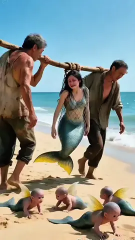 Mermaid Mom catch by hunters and their kids are crying #ai #aivideos #kids #animal #mermaid #fish #fisherman 