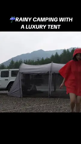 ☔️RAINY CAMPING WITH A LUXURY TENT #tiktok #1mviews #trending #tent #solocamping #adventure #survival #rain 
