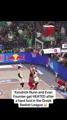 Kendrick Nunn and Evan Fournier get HEATED after a hard foul in the Greek Basket League 😳 #haliburton #fypシ #foryoupage #viral_videos #basketball #foryourpage 