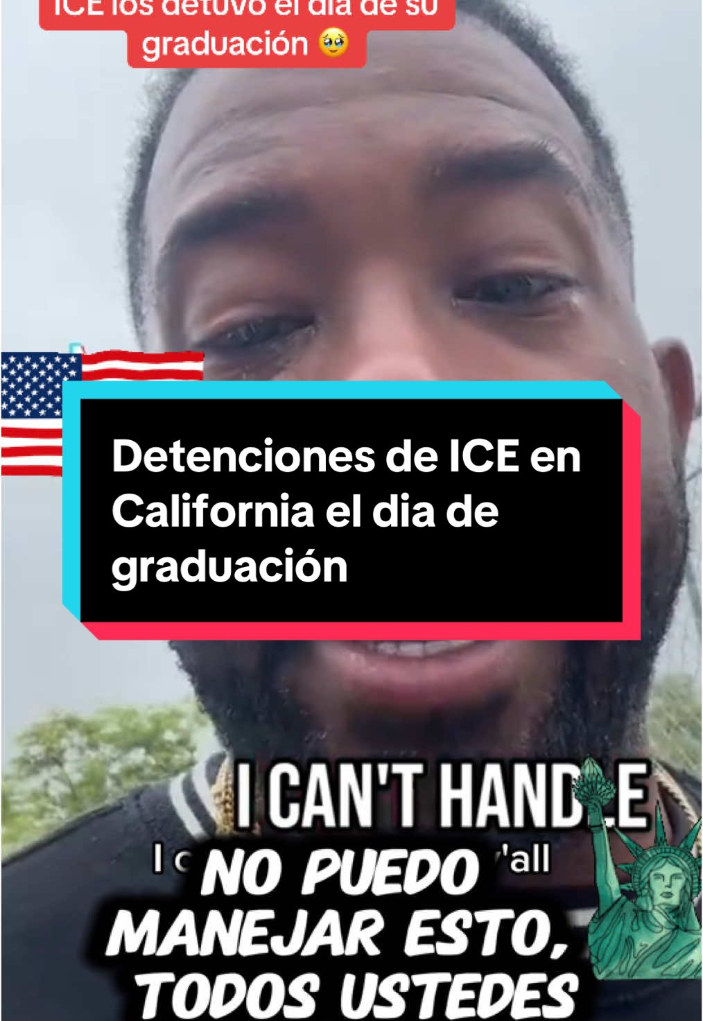 Subtítulos en español . Trabajador de un escuela en California , llora después de que migración entró a una escuela hispana a detener personas el día de la graduación. #usa #ice  