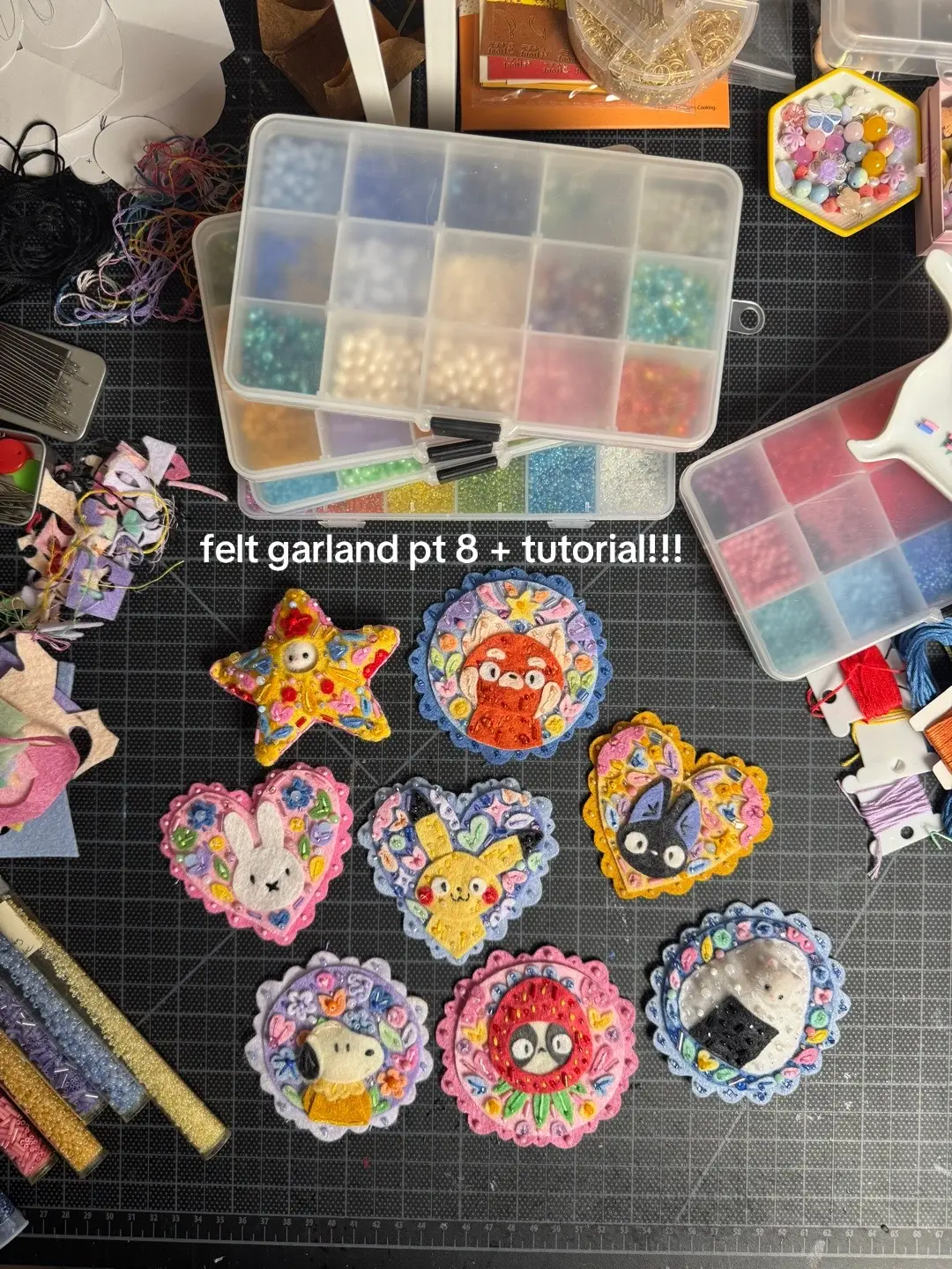 i can’t believe the garland is going to be done soon, thank you for all the nice comments and messages😭😭❤️ comment if you have any other questions!!  #TikTokLearningCampaign #artistsoftiktok #crafts #felt #beading #DIY #pikachu #beads 