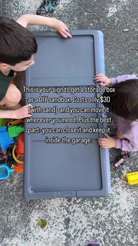 Day 7 of easy summer hacks and ideas you can do with your kids- and this is for everyone who doesn’t have a sandbox but really wants one. It’s so easy to make, is relatively waterproof,  and super easy to slide around.  #Summer #summervibes #momlife 