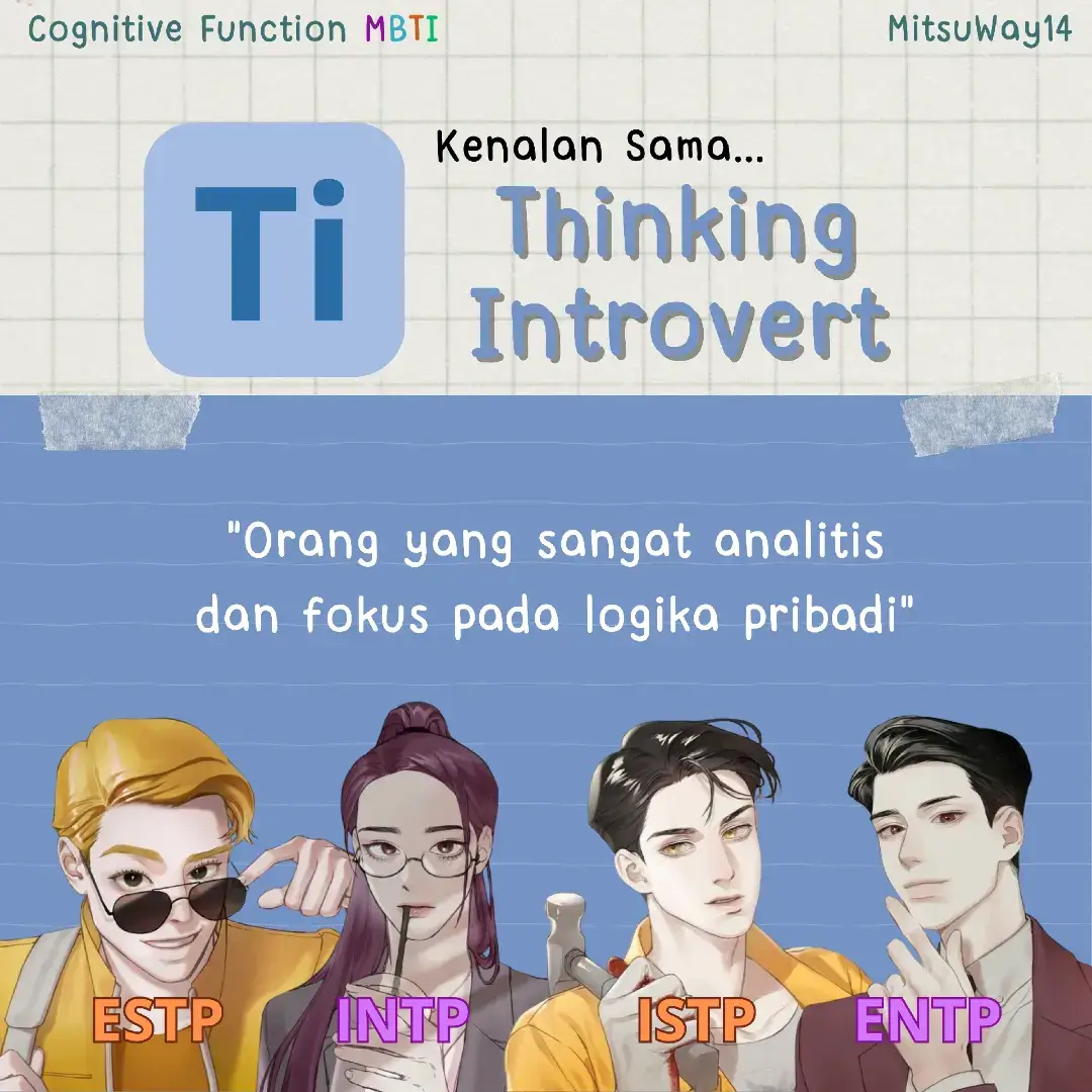 Belajar memahami lebih dalam Cognitive Function / Fungsi Kognitif: Thinking Introvert (Ti) --- Introverted Thinking #mbti #intp #entp #istp #estp #mbtiindo #cognitivefunctions #mbtiindonesia #typologytok #typology #16personalities #cognitivefunction #mitsuway14 
