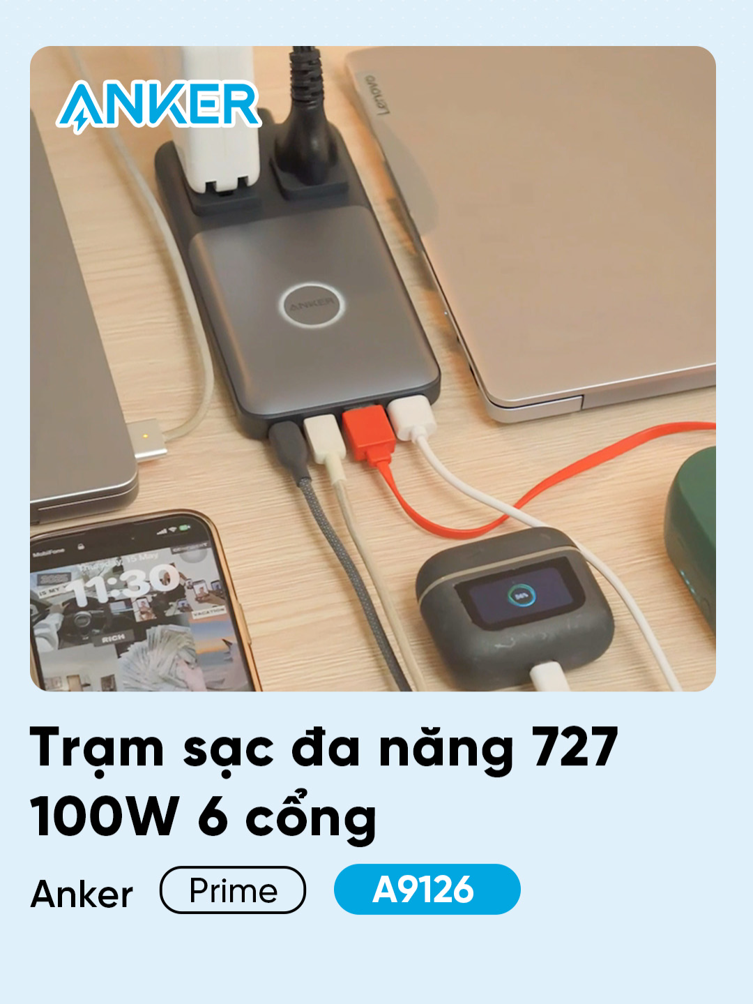 ⚡️GỌN – MẠNH – CHẤT ⚡️ Trạm sạc Anker 727 GaNPrime 100W – sạc cùng lúc 6 thiết bị, công suất khủng, thiết kế mỏng nhẹ như ví! 2 cổng USB-A | 2 USB-C | 2 AC – Tất cả chỉ trong 1 trạm sạc. 👉 Setup tối giản, sạc tối đa! 👉Đặc biệt đăng có chương trình MUA 1 TẶNG 1 - Mua em trạm sạc được tặng đế sạc từ tính A25X1  #anker727 #ganprime #tramSac #anker100w #phukiencongnghe#Anker#AnkerVietnam #AnkerMagGo