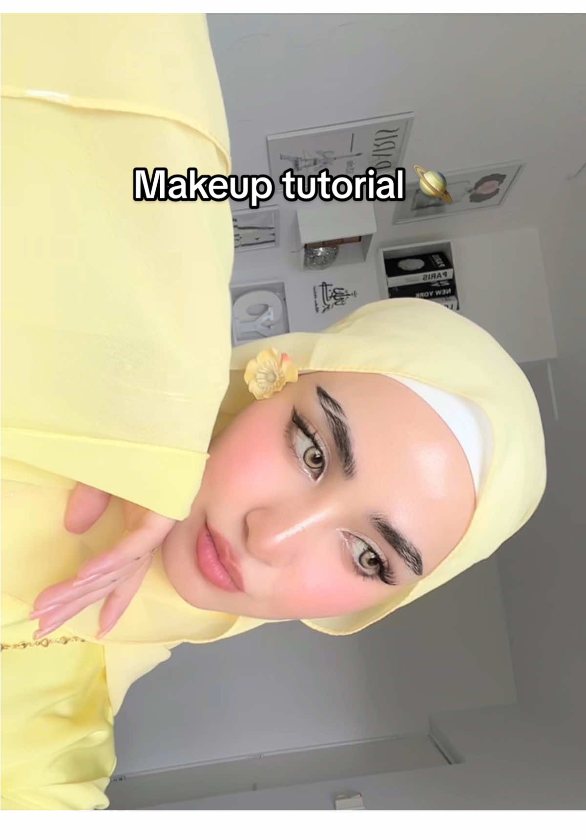 Eid makeup tutorial🪐✨ __________ Foundation, primer, setting powder: @Huda Beauty  Eyebrow gel:@e.l.f. Cosmetics  Concealer: @Maybelline NY  Blush, cantor, highlighter: @SHEGLAM  _______ #fyp #foruyou #hijabgirl #eidmakeup #makeup #makeuptutorials #eidmubarak #happyeid #getviral #virale #hijabinspo #eid #viralevideo #grwm #tik_tok 