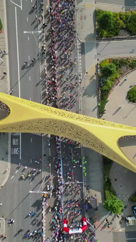 Swansea half marathon. 2nd wave passing under the Copr Bay bridge to start their race.  Well done everyone 🫶 #swansea #swanseauniversity #halfmarathon #runswansea #Wales #Running 