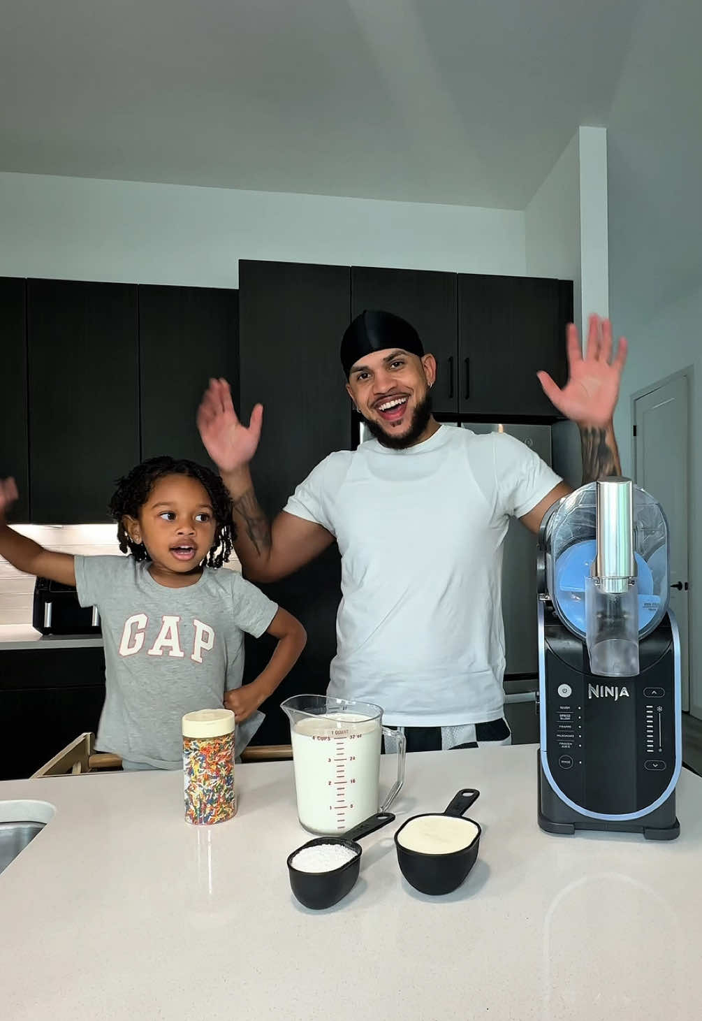 Tootie’s favorite part of the day is making a delicious sweet treat and you know @Ninja Kitchen never let us down !! 😋 #ninjaslushi #girldad #sweettooth #milkshake 