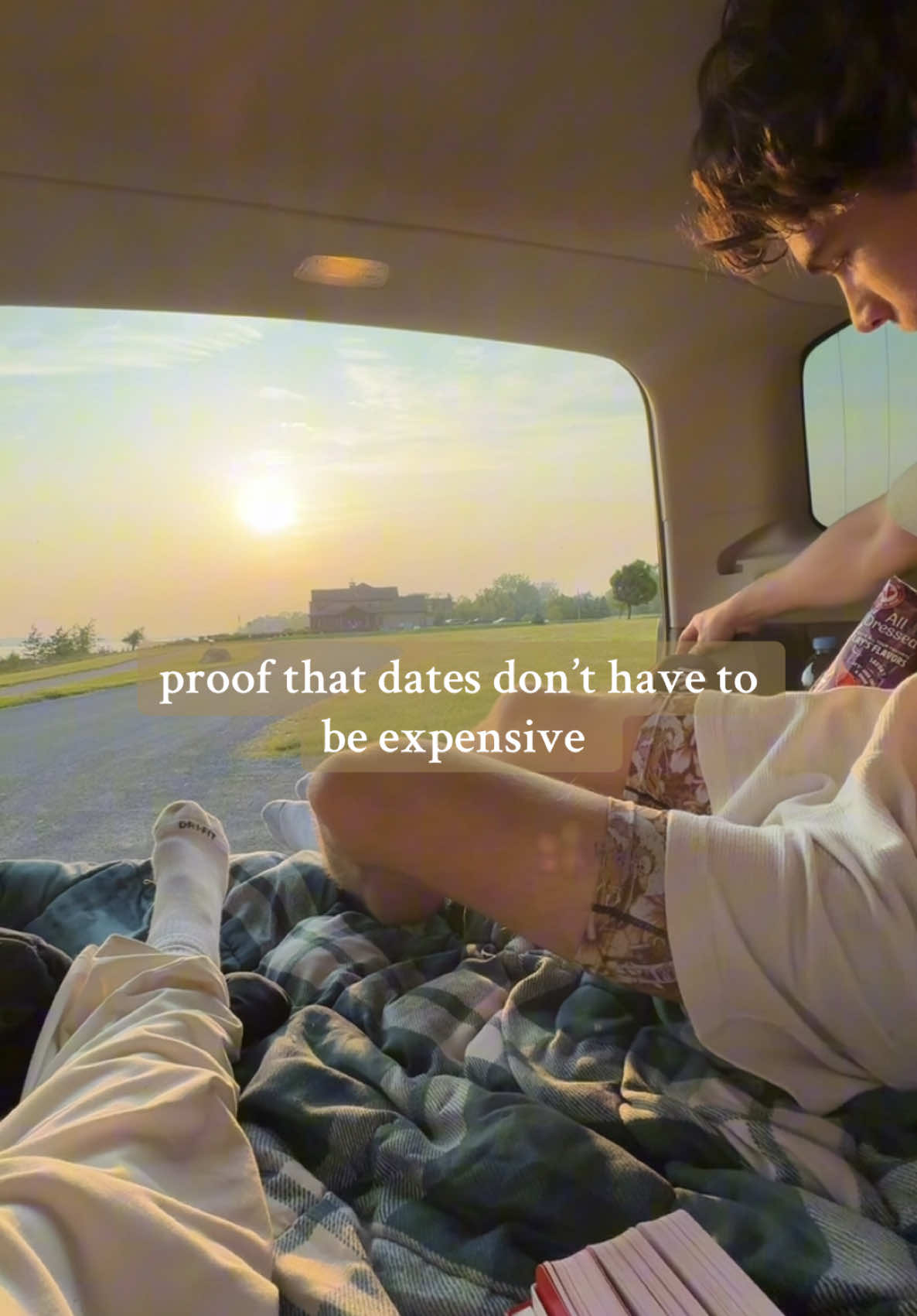 set up a cozy spot in the car with snacks and drinks to watch the sunset. we also played card games and just talked. dates don’t have to be expensive!