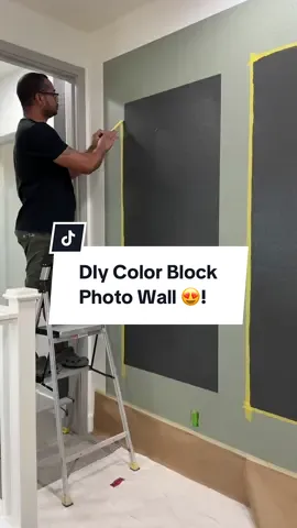 Color Block Photo Wall ✨ It’s amazing what some leftover paint + framed photos + lighting can do to a basic beige wall 😍!  #diyhomeprojects #diyhome #accentwall 