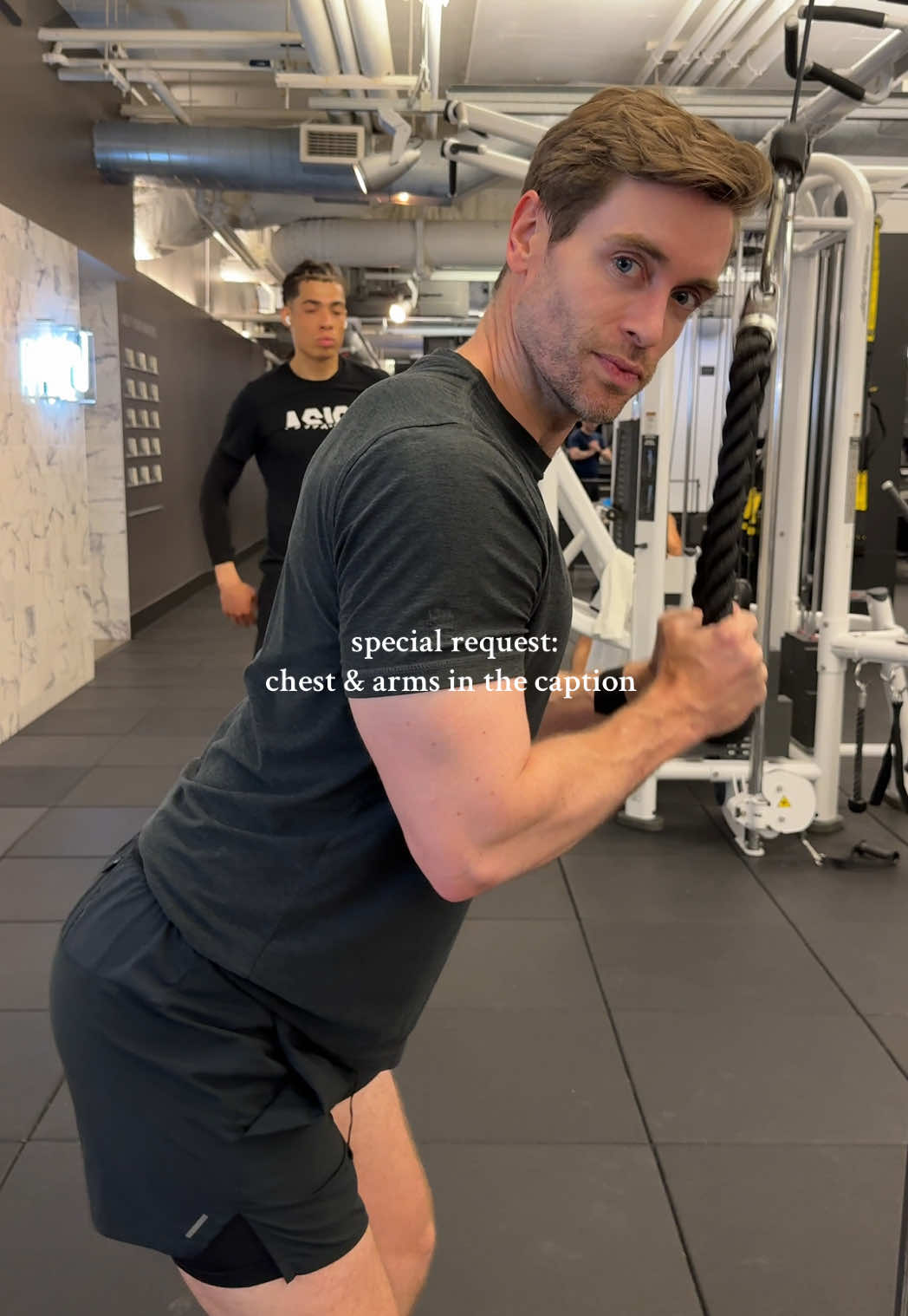 Dumbbell flat press 4 x 8-10 Machine incline press 3 x 12 Pec deck fly 3 x 15 Dips 3 x AMRAP Cable triceps push downs 4 x 15 Close-grip pushups 2 x burnout  #Fitness #healthyliving #inspiration #GymTok #routine 
