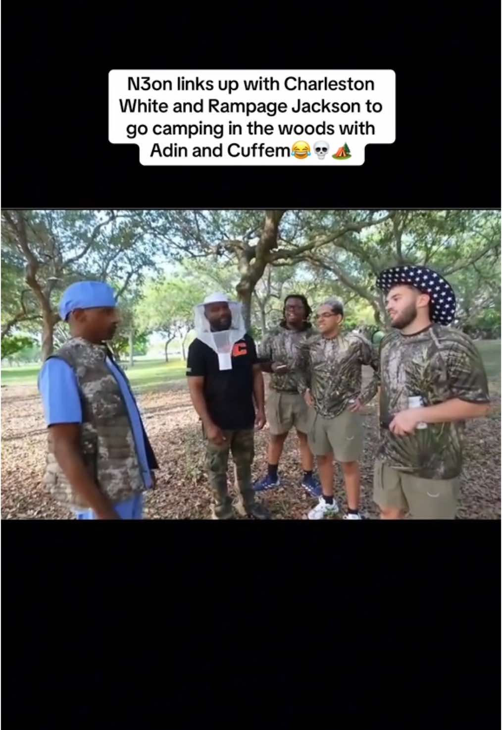 N3on links up with Charleston White and Rampage Jackson to go camping in the woods with Adin and Cuffem😂💀🏕️ #n3on #fyp #viral #explore #fypシ #charlestonwhite #rampage #rampagejackson #adinross #cuffem #n3onclips #n3on2k #foryou #explore #camping 
