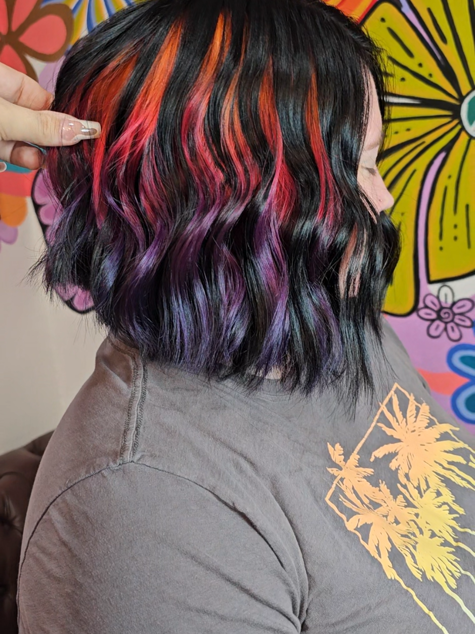 From dull to damn, we painted the sky on her strands 🌅✨ These sunset vibes are not for the shy. Bold, bright, and begging for golden hour. #HairTransformation #VividHair #SunsetHair #BeforeAndAfter #ColoristMagic #VividColor #HairstylistTikTok #HairTok #GaltStylist 💥🎨🔥