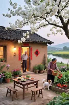 A small courtyard, two old people, three 🍀🌿  #creatorsearchinsights #villagevibes #village #newtrendingvideo #fypviralシ #aivideo 