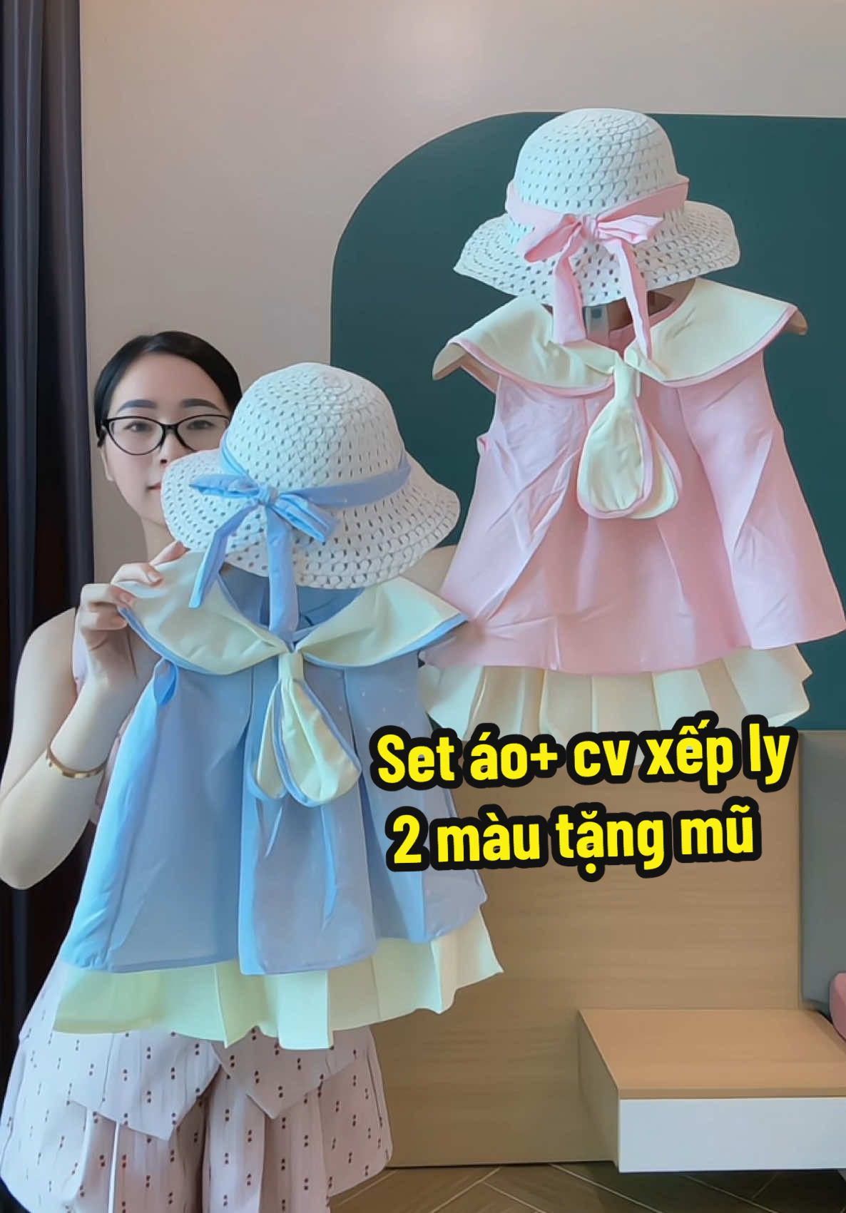 Set 2 màu xinh quá ah, tặng kèm mũ cho bé #vychiibaby #xuhuong #quanaotreem #setxinhbegai #setdochobe 