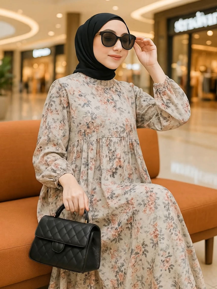 Midi dress rayon kekinian motif bunga terbaru #midi #dress #mididress #gamisrayon 