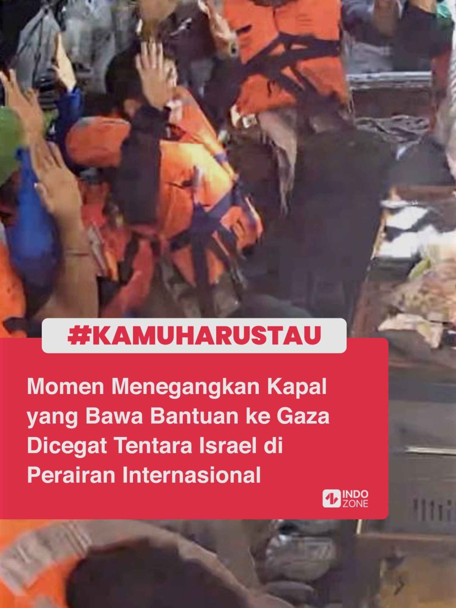 Kapal bantuan Madleen yang berlayar membawa bantuan kemanusiaan ke Jalur Gaza, Palestina, dicegat pasukan Zionis Israel pada Senin waktu setempat, seperti yang dikabarkan Koalisi Freedom Flotilla. Kapal Madleen membawa bantuan bagi warga Gaza, seperti susu formula bayi, tepung, beras, popok, perangkat pemurni air, serta pasokan obat-obatan dan alat medis, kruk dan alat prostetik anak-anak. Sebanyak 12 orang yang ikut serta dalam pelayaran tersebut, termasuk 11 aktivis dan seorang jurnalis. Di antara mereka ialah aktivis iklim Swedia, Greta Thunberg. Pelapor Khusus Perserikatan Bangsa-Bangsa Francesca Albanese yang berkomunikasi dengan nakhoda kapal Madleen mengatakan bahwa saat kapal dicegat Israel, tidak ada relawan yang terluka. 