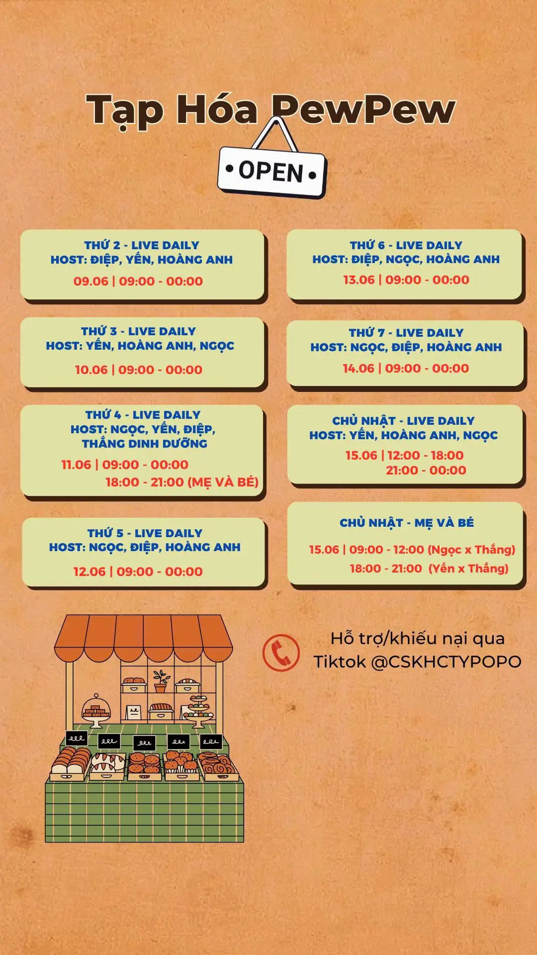 Tạp Hoá PewPew xin thông báo lịch livestream đến Khách hàng/ Khán giả theo tuần vào khung giờ cố định lúc 09:00 - 00:00. Các phiên livestream với đủ các mặt hàng, sản phẩm đa dạng đặc biệt là các phiên livestream daily của co-host: Hải Yến, Minh Ngọc, Minh Điệp và Hoàng Anh sẽ có rất nhiều Voucher/ Quà tặng đến từ Brand và TikTokShop. Rất mong Khách hàng/ Khán giả có thể theo dõi thông tin cũng như ủng hộ Tạp Hoá PewPew. Trân trọng cảm ơn và chúc mọi người có một ngày tốt lành! #pewpew #taphoapewpew 