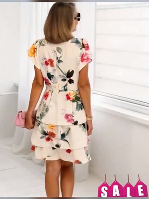 【FLASH SALE】Multi-plant Floral Print Cascade Dress