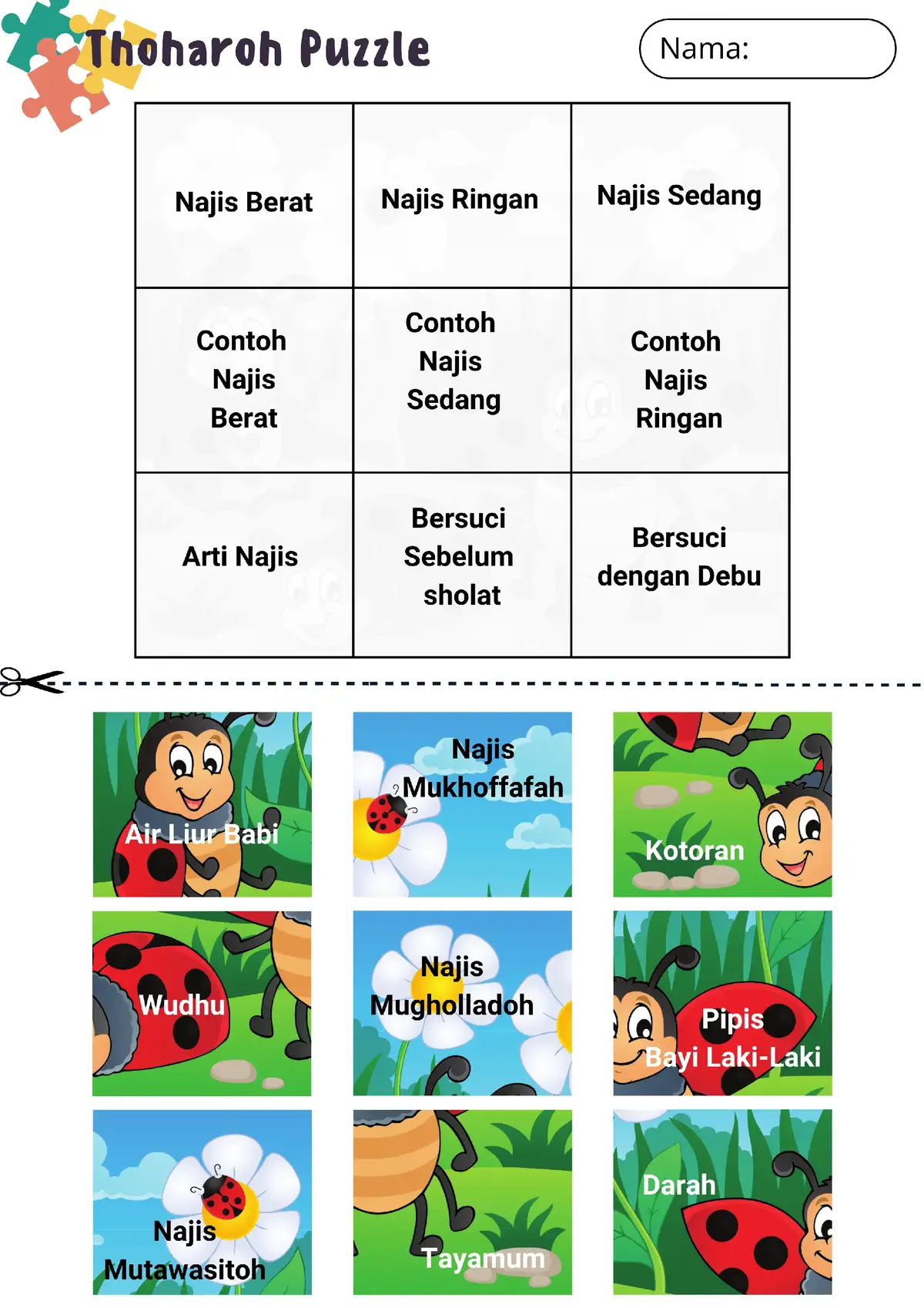 Lembar Kerja Peserta Didik (LKPD) Fiqih Materi Thoharoh (bersuci) Kelas 1 #LKPD #kelassatu #fiqih #thaharah #puzzle 