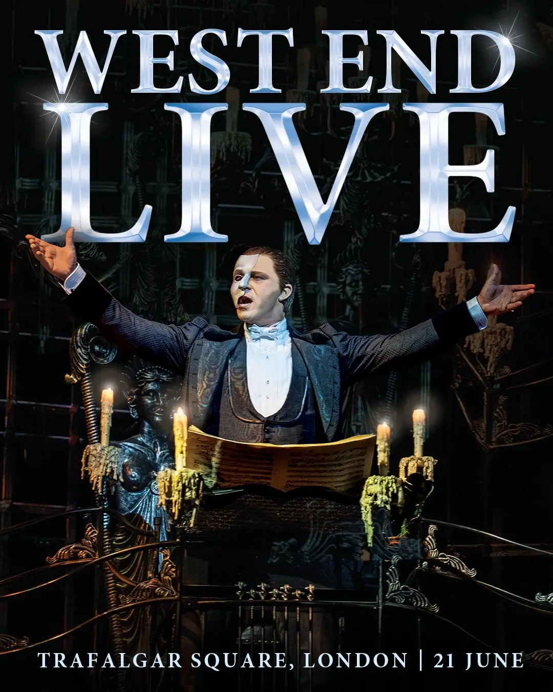Don’t miss your chance to experience the magic of The Phantom of the Opera - live on stage at West End Live! ✨🌹  Join us on 21 June for an unforgettable performance in the heart of London’s West End. Who's ready to feel the music of the night? 🎶 #PhantomLondon #WestEndLive #London #WestEnd 