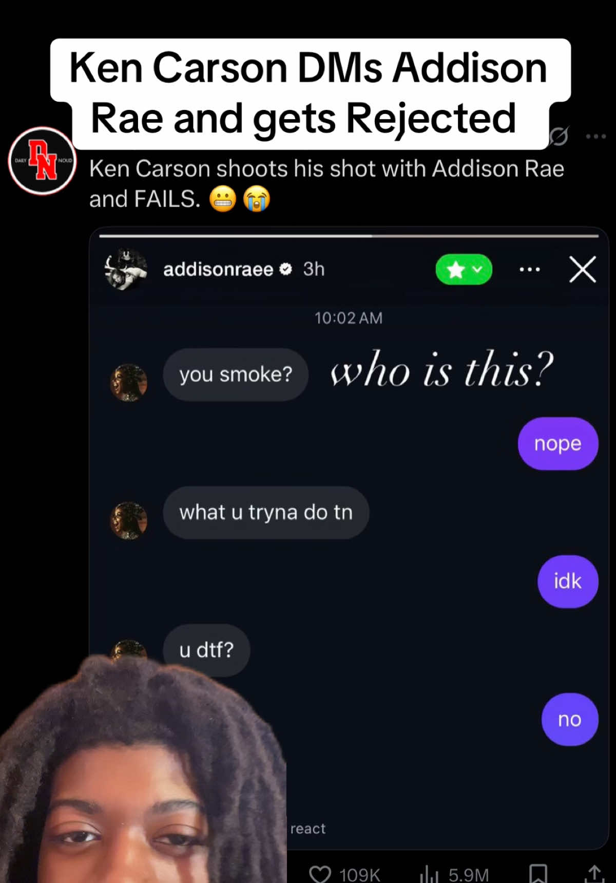 Ken Carson DMs Addison Rae and gets Rejected  #kencarson #addisonrae #instagram #fyp #fypシ  #holyfreakingairball  