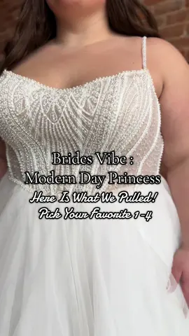Which dress would you choose for this bride 💍👰🏻‍♀️🌹 #wildrosebridal #mountcarmel #bridalshop #bride #bridetobe #wedding #weddingdress #bridalgown #weddingdressshopping #engaged #princessbride #curvy 