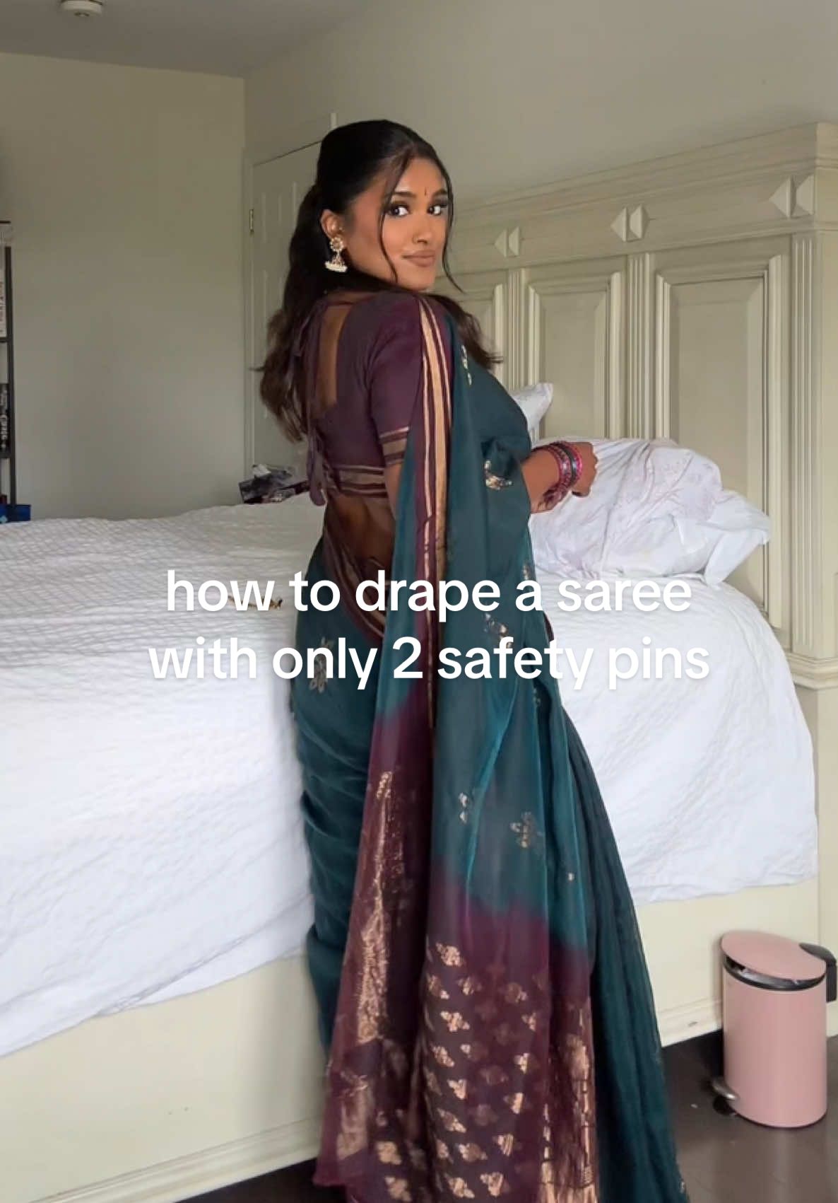 the quickest way to put a saree on tbh!!! #saree #tamil #howtodrapasaree 