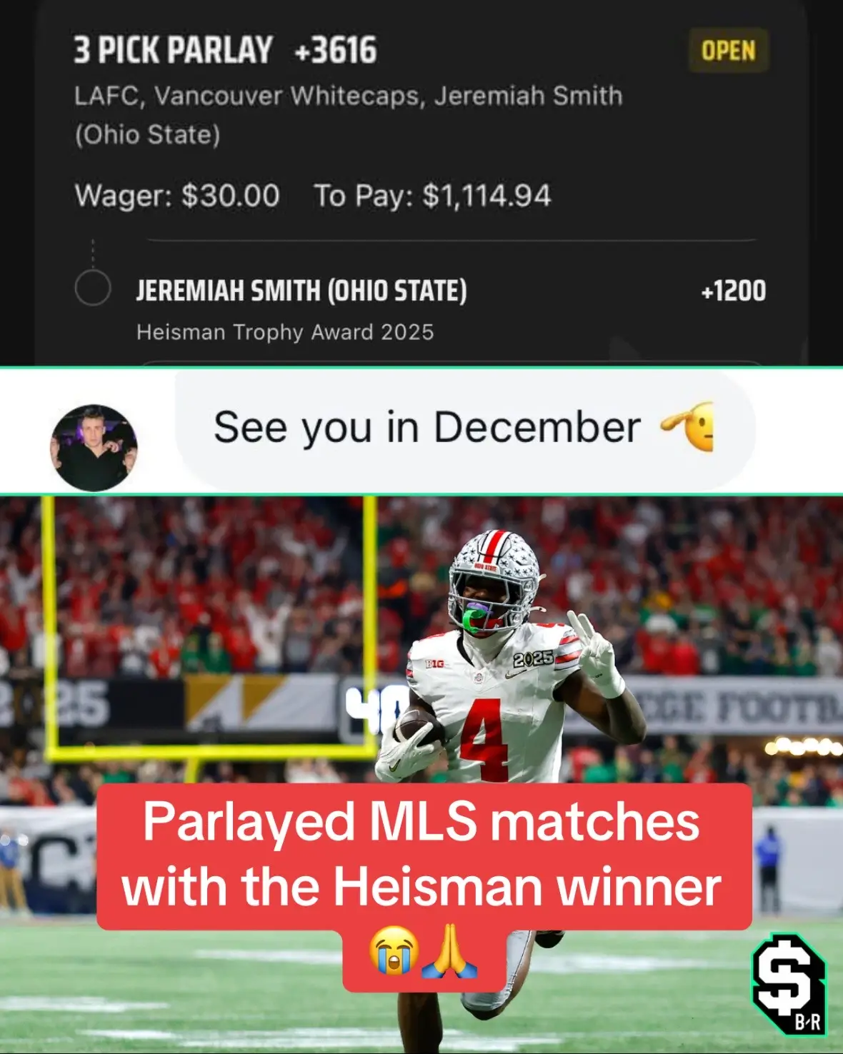 Gonna be a long sweat 😅 #jeremiahsmith #heisman #osufootball #ohiostate #ohiostatefootball #cfb  (via Jett.rowinski/IG @DraftKings Sportsbook)