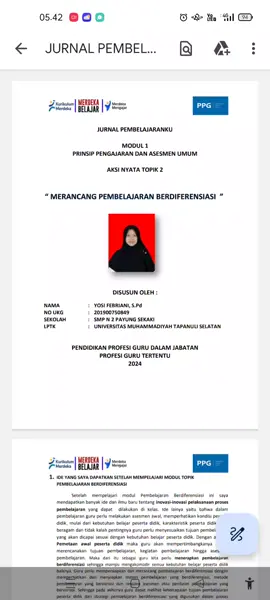 Jurnal Pembelajaran Modul 1 berdiferensiasi by Yosi Febriani #SertifikasiPendidik #RuangGTK #PPG2025 #PPGTahap1 #infoppg #ppgdaljab  #PembelajaranMandiri #PPGGuruTertentu  #InfoGTK #ppg2025tahap1 #fyp 