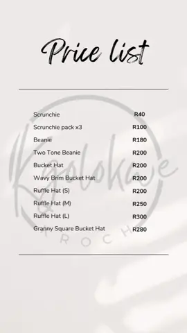 Price List #supportlocal  #fyp  #crochetersoftiktok  #handmadefashion  #southafrica  #mzansi 