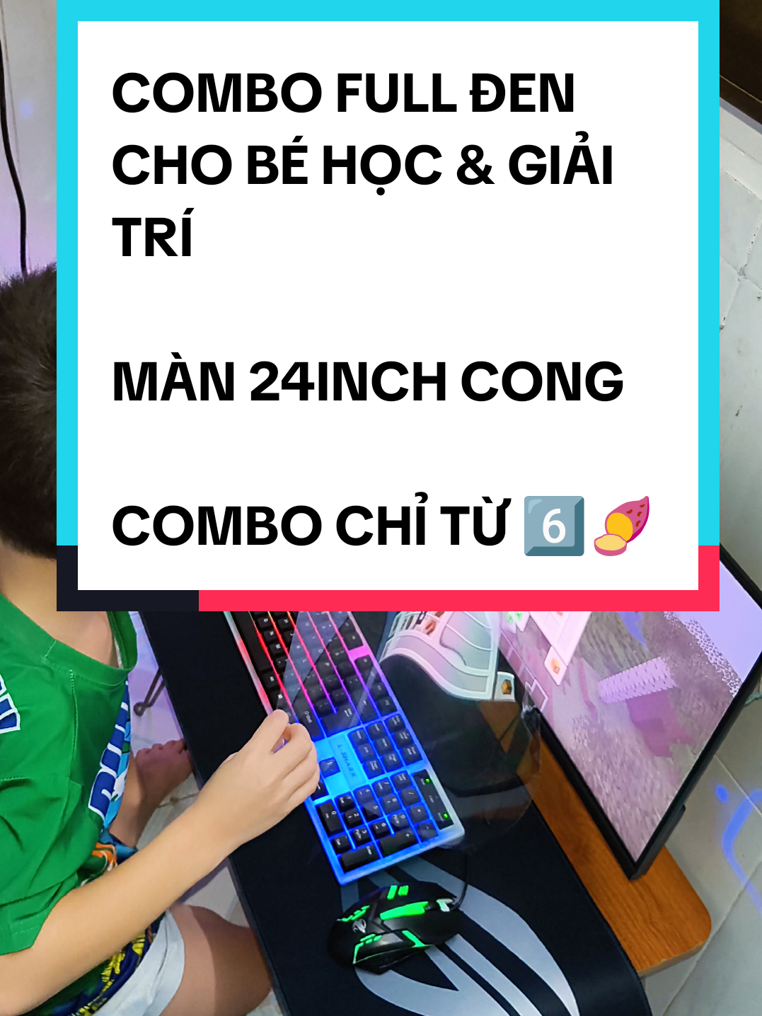 Trọn bộ full đen, màn 24inch cong cho bé trai vừa học vừa giải trí Minicraft, Roblox... Trọn bộ full đen chỉ 6️⃣🍠 hơn quá đẹp luôn !!! #maytinhgiare #maytinhbang #maytinhchoigame #maytinhtphcm #pc #pcgaming #pcgamingfullbo #roblox #minicraft #xh #xuhuongtiktok #xuhuong2025 