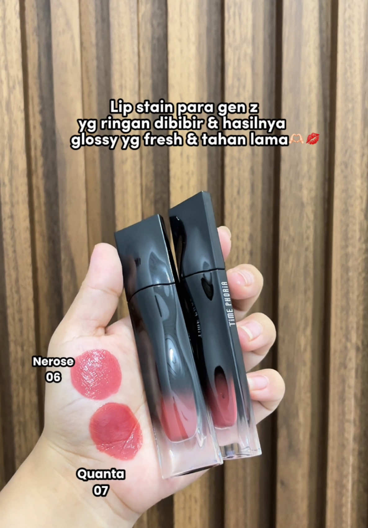 cakep bgtt pls, efek glossy yg fresh #lipstain #timephoria 