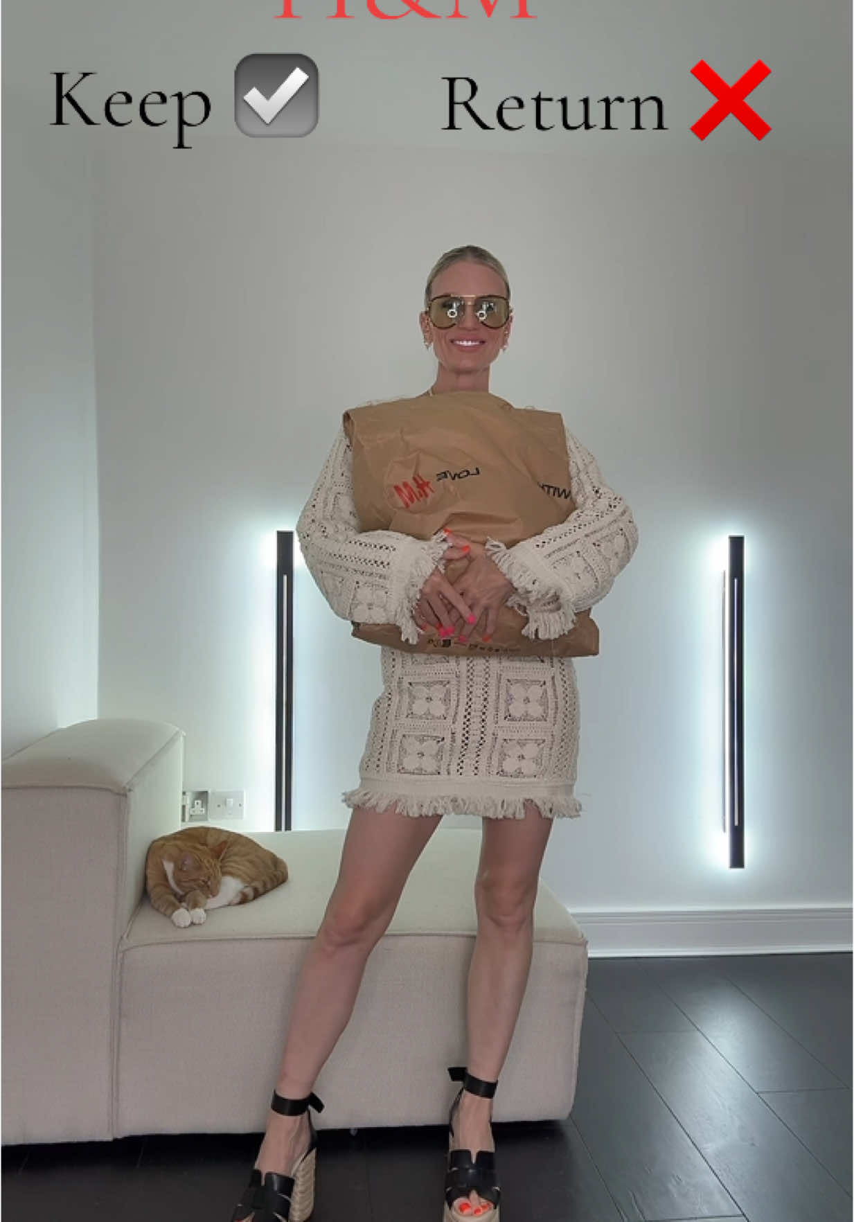 Keep or return ❤️ What would you keep? And how cute is the bag?🌴 #fyp #hm #hmhaul #hmoutfit #hmdress #hmbag #bagcharms #over40style #fashionover40 #momfashion 