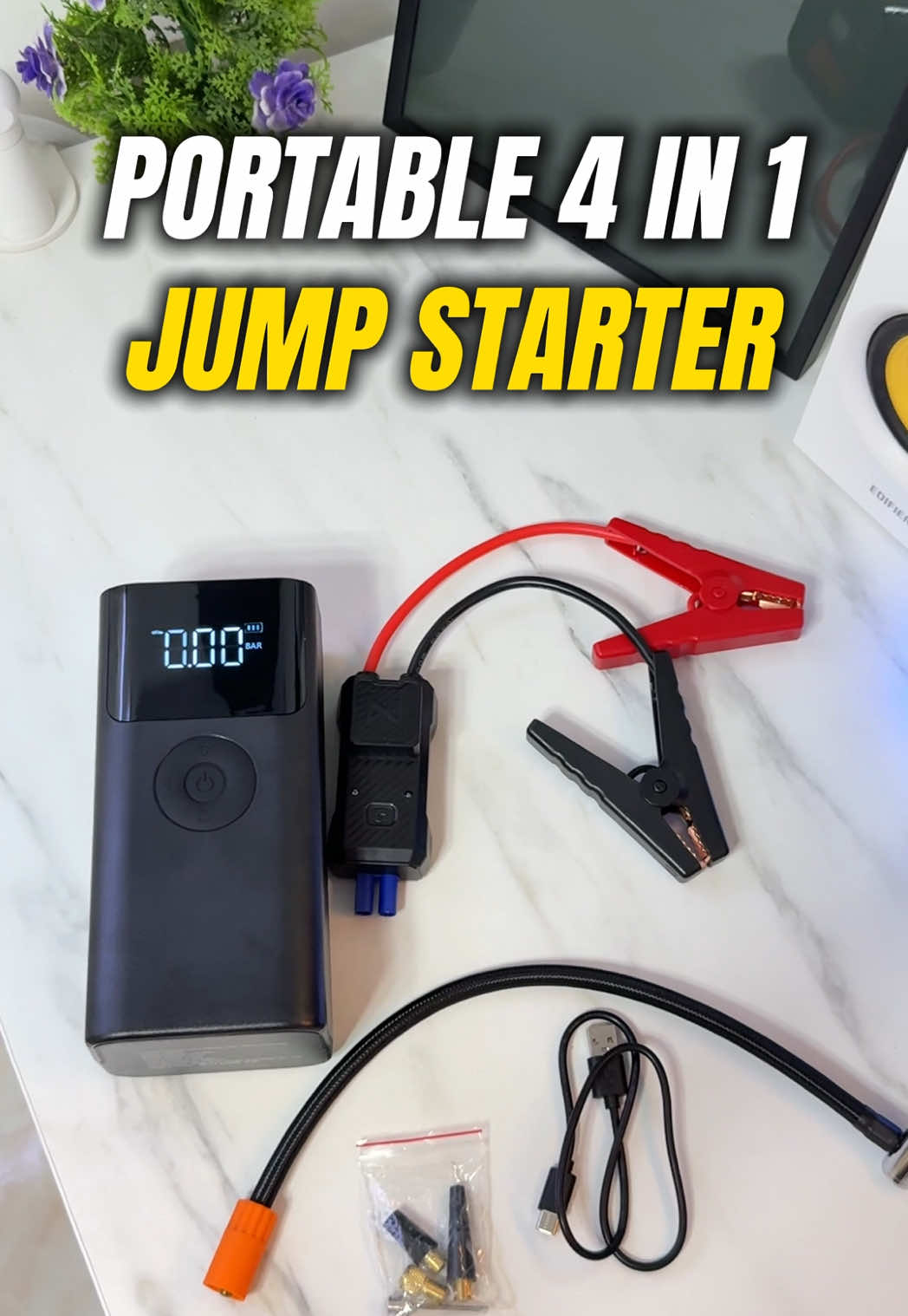 4in 1 Jump Starter with Air Pump, Powerbank and flashlight 🚗🔧⚡️#jumpstarter #jumpstart #carjumpstarter #jumpstarterkit #4in1jumpstarter #jumpstarterwithairpump #jumpstarterwithpump 