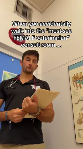 This actually happened to me ! I walked into the wrong consult room where they specifically asked for a female vet … the dog started barking the owner lost her shit … like the male hate in vetmed is real 😭😭😭 why though? #vet #funny #vetmed 
