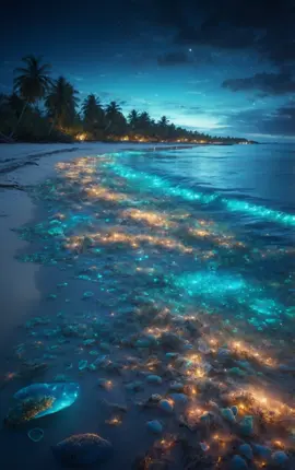 Волшебный светящийся пляж Мальдив с мерцающими медузами #Мальдивы #Пляж #Биолюминесценция #СветящийсяПляж #Медузы #Ночь #КрасотаПрироды #ЧудоПрироды #Maldives #Beach #Bioluminescence #GlowingBeach #Jellyfish #NightScene #NatureBeauty #naturewonder 