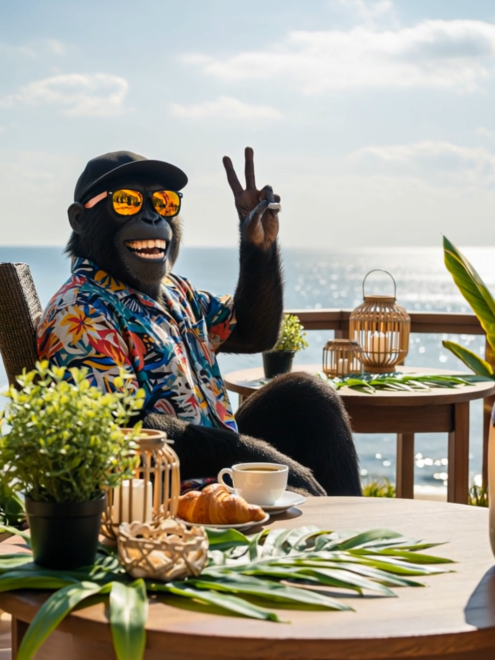 Living the best life ☀️✌️ #fyp #fouryou #ai #monkey #sun #Summer #vibes #bobmarley #beachvibes #chill #tropical #summervibes 
