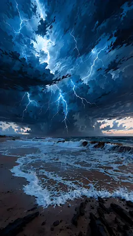 Storms don’t scare the ocean — they dance together 💃🌩️ ✨ #stormyweather #ocean #natureaesthetic #aiart #livewallpaper #waves #thunderstorm #foryou #oceanart #explorepages 