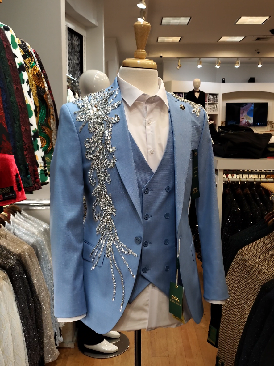 💎 CUSTOM SUIT THAT TURNS HEADS 💎 Sky Blue Suit hand-detailed design. DM to order your statement look 💬 🔥 FOLLOW us to stay sharp and shop luxury made for you. #chicmen #mensfashion #style #prom #promsuit #fashion #fyp #menssuits #suitstyle #luxurysuit #customsuit #tailoredtoyou #suitup #stylinspo 
